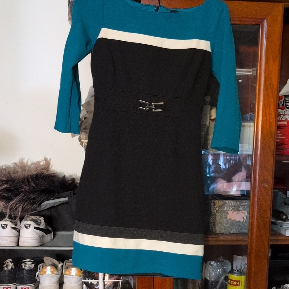 White House Black Market Blue Sheath Dress with Bateau Neckline